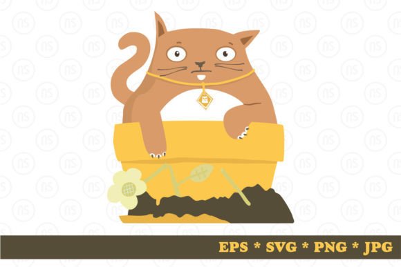Cartoon Cat Sitting in a Pot