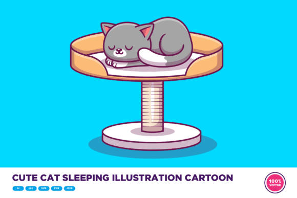 Cute Cat Sleeping Illustration Cartoon