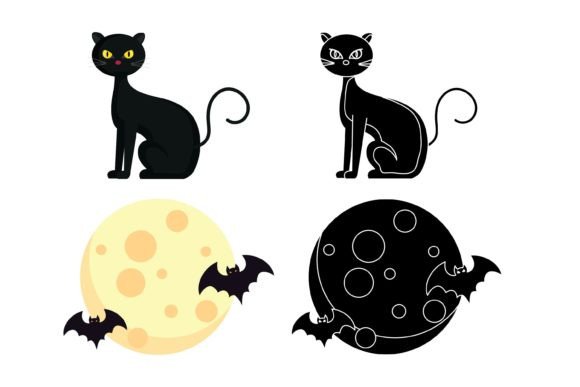 Halloween Moon Cat Solid Bundle